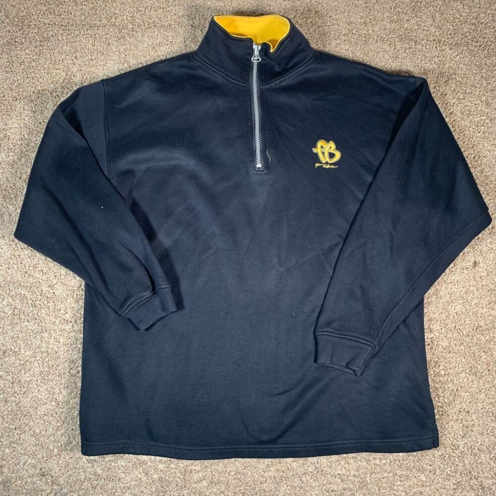 FUBU Quarter Zip‎ Pullover Sweatshirt Yellow Accent Athletic Mens Large Vintage